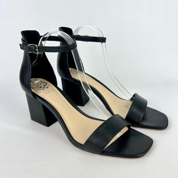 Vince Camuto Womens Margry Block Heel Sandal Black Leather Ankle Strap size 11 - Picture 1 of 16